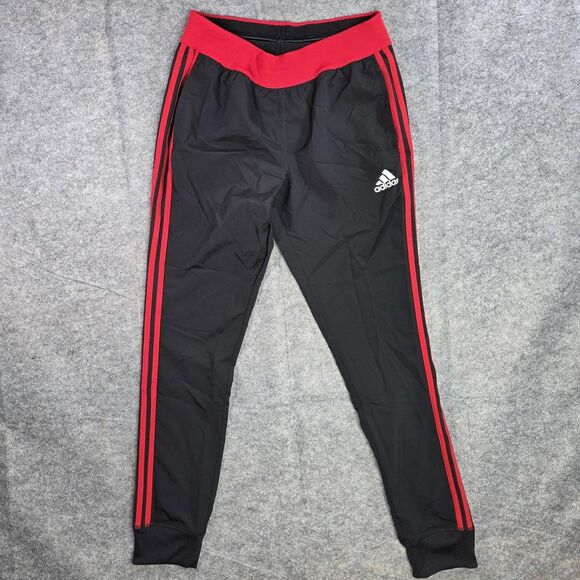 Adidas Pants Mens Medium Black Red Three Stripes Athletic Track Joggers AA5103 - Picture 1 of 8